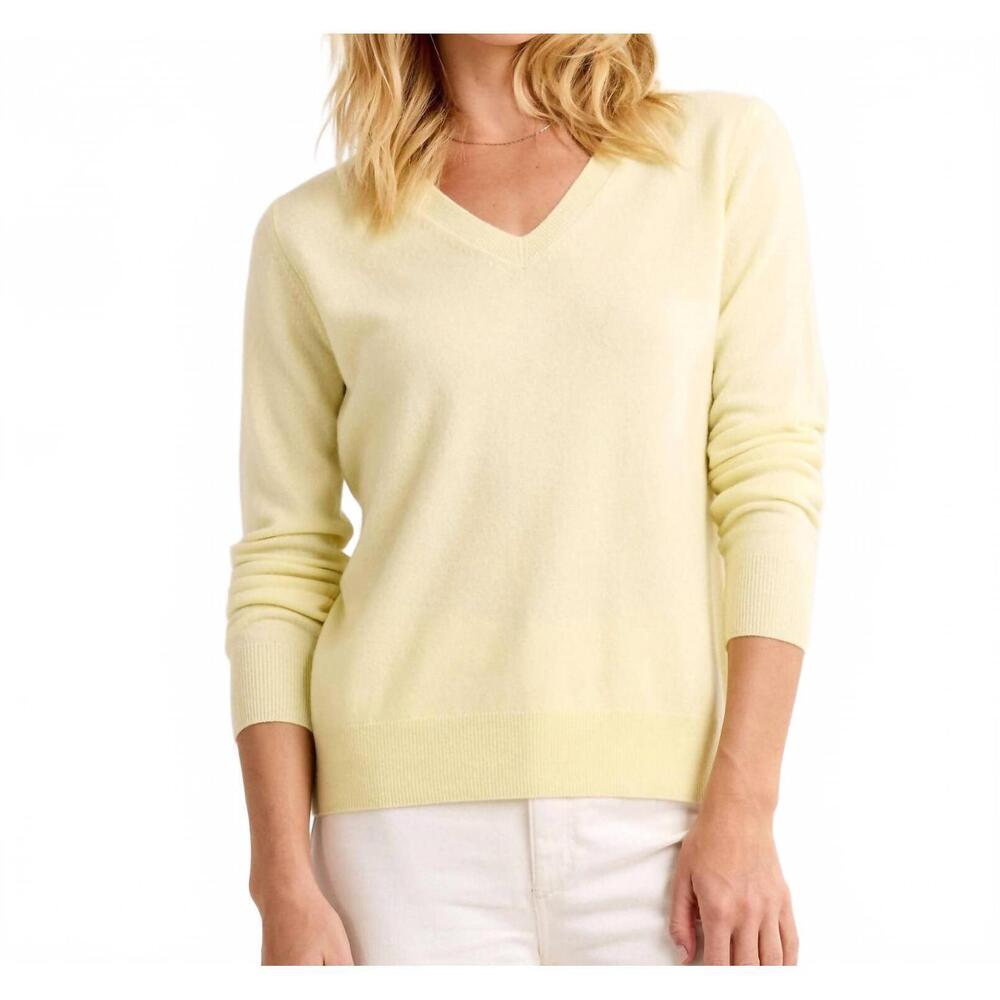 NEW PURA CASHMERE essential cashmere v-neck top in buttermilk